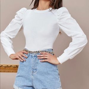 Solid Leg-Of-mutton Sleeve Top